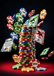 Equity chips and cards stacked in a dramatic composition